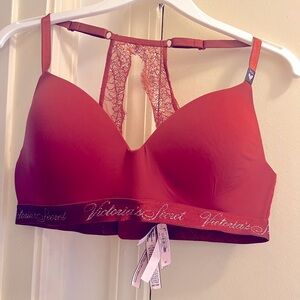 laced back tee shirt bra, Victoria Secret.  Rust colored